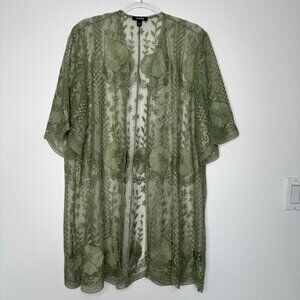 Torrid Lace Crochet Kimono Size M Granite Green Mesh